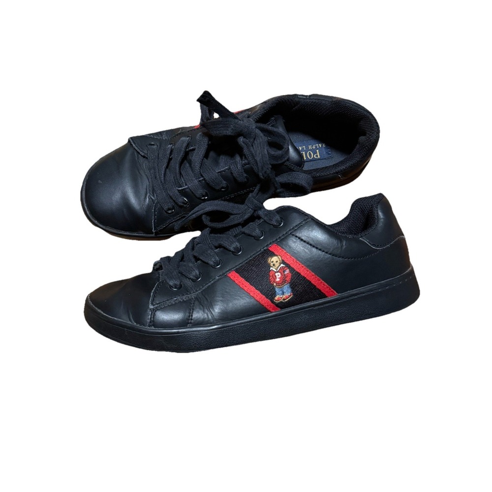 Polo Ralph Lauren Boys Size 6 Polo Bear Sneakers Black‎ Laces Youth